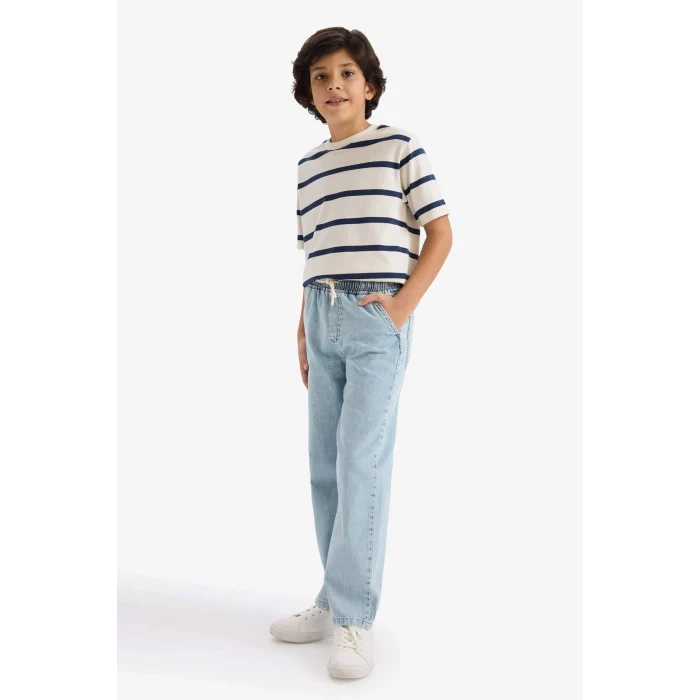 Defacto D7864A8IN245 İndigo Çizgili Tişört Erkek Çocuk