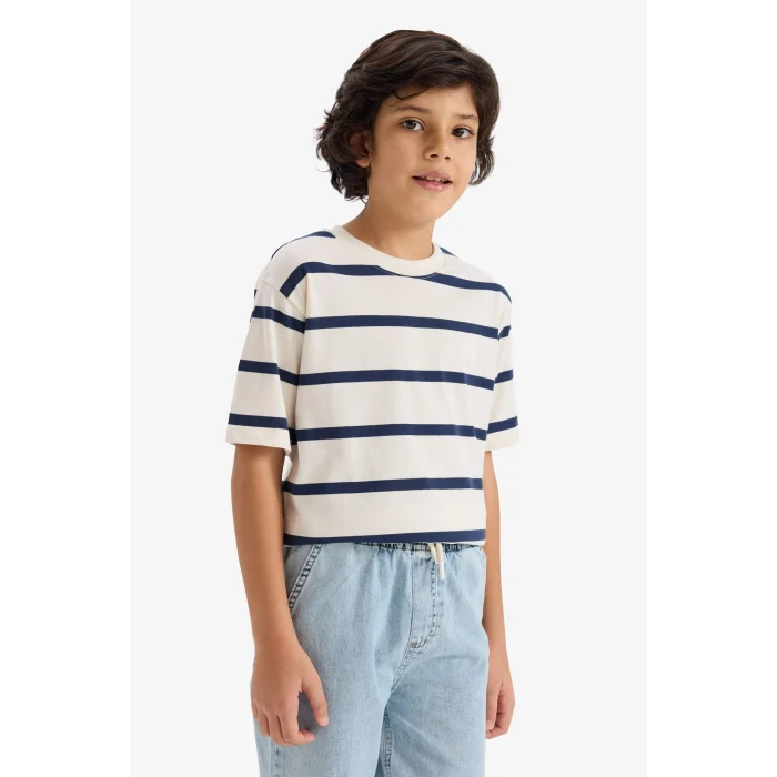Defacto D7864A8IN245 İndigo Çizgili Tişört Erkek Çocuk