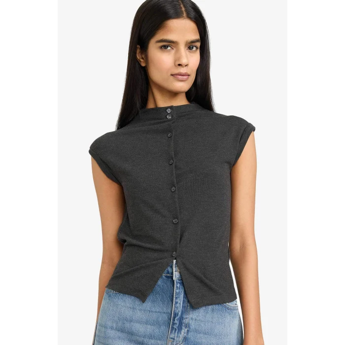 Defacto G8087AXAR191 Antrasit Fıtted Düğmeli Tişört