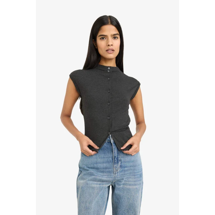 Defacto G8087AXAR191 Antrasit Fıtted Düğmeli Tişört