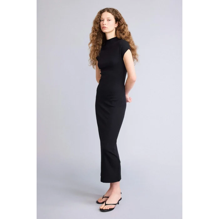 Defacto H0862AXBK81 Siyah Bodycon Vücudu Saran Modal Maxi Elbise