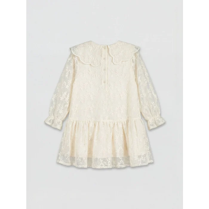 LCW Kids Ekru Bebe Yaka Çiçekli Kız Çocuk Dantel Elbise