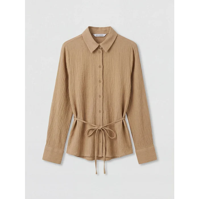 LCW EVERYDAY Haki Kuşaklı Kadın Gofre Gömlek