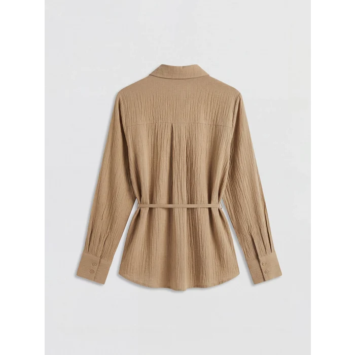 LCW EVERYDAY Haki Kuşaklı Kadın Gofre Gömlek