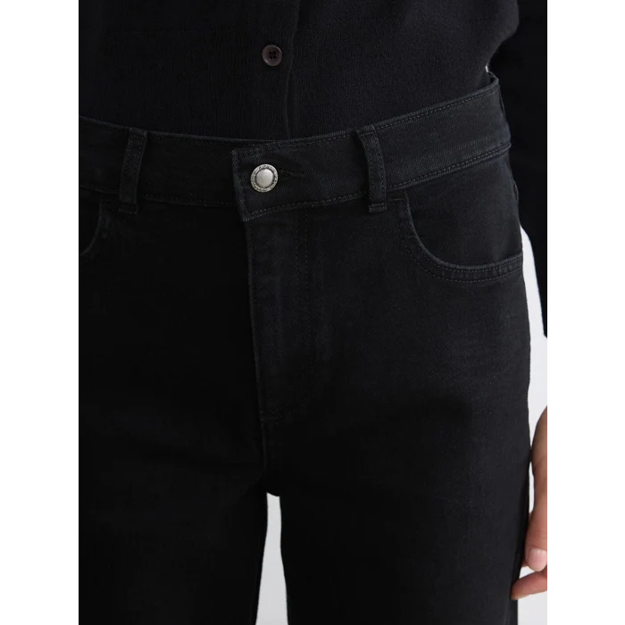 LCW Jeans Siyah Yüksek Bel Wideleg Kadın Jean Pantolon