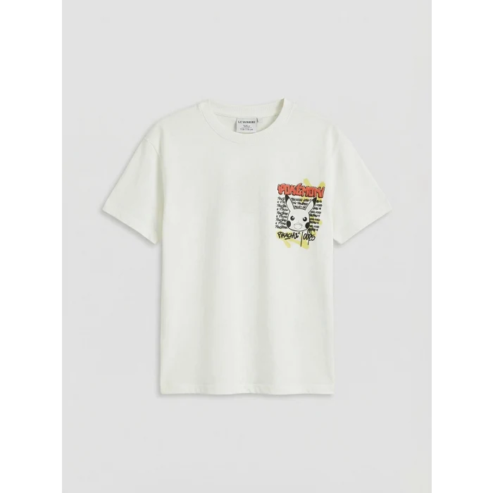 LCW Kids Ekru Pikachu Baskılı Erkek Çocuk Tişört