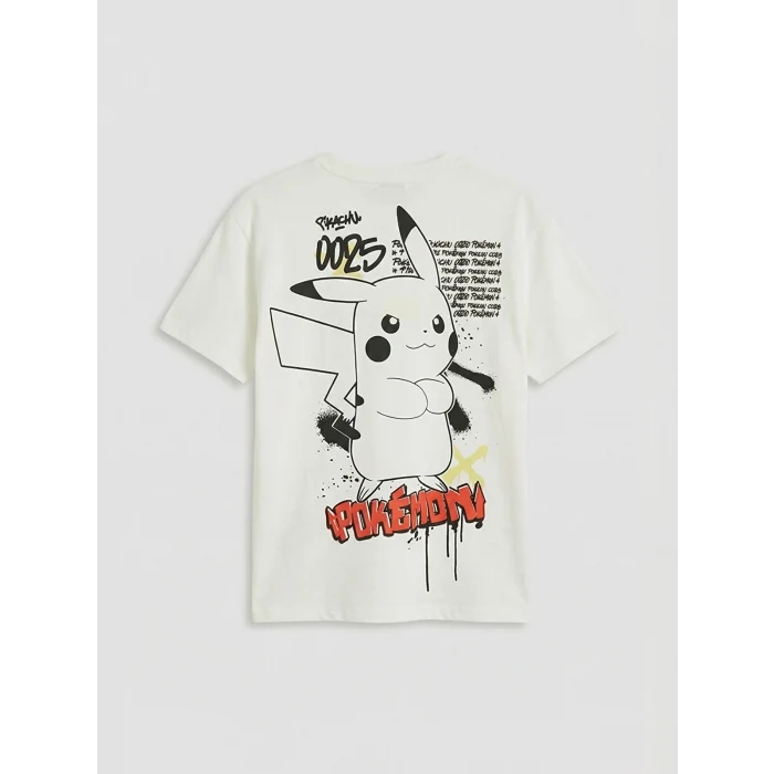 LCW Kids Ekru Pikachu Baskılı Erkek Çocuk Tişört