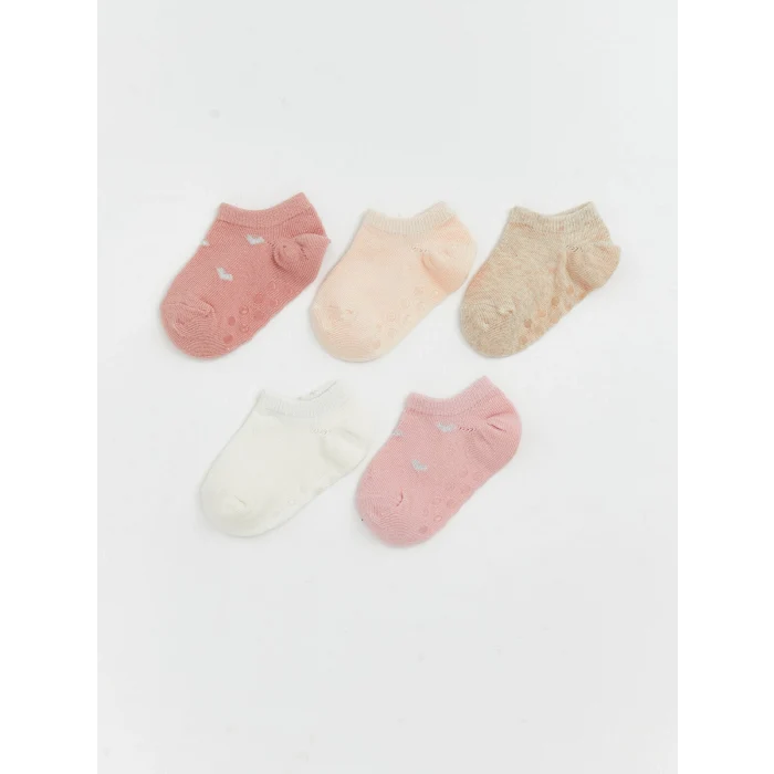 LCW baby Pembe Kız Bebek Kaydırmaz Tabanlı Patik Çorap 5li