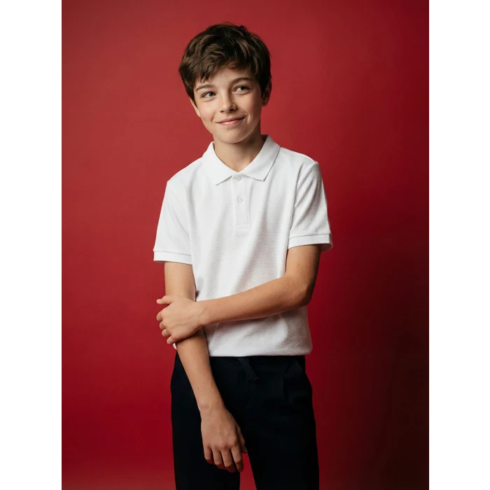 LCW Kids Beyaz Polo Yaka Erkek Çocuk Tişört