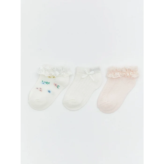 LCW Kids Ekru Desenli Kız Bebek Patik Çorap 3lü
