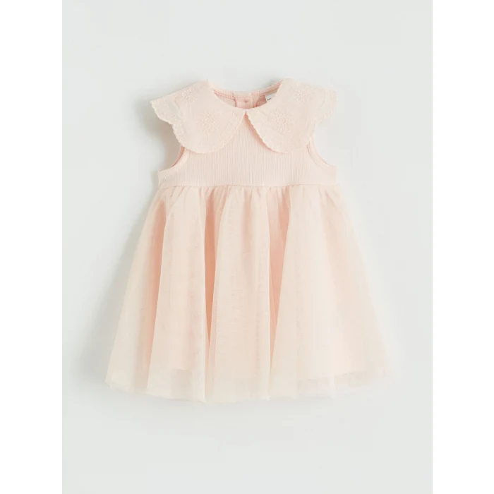 LCW baby Pembe Bebe Yaka Tül Detaylı Kız Bebek Elbise