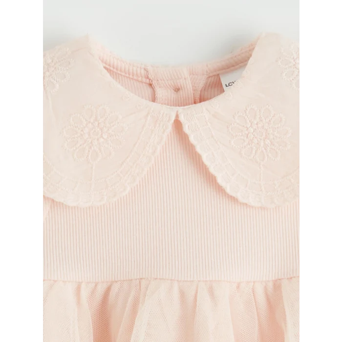 LCW baby Pembe Bebe Yaka Tül Detaylı Kız Bebek Elbise