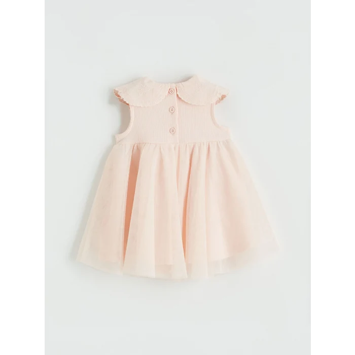 LCW baby Pembe Bebe Yaka Tül Detaylı Kız Bebek Elbise