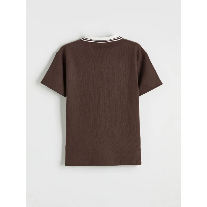 LCW Kids Kahverengi Polo Yaka Nakışlı Erkek Çocuk Tişört