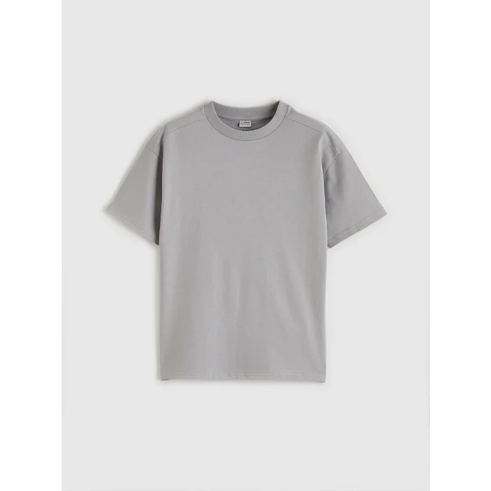 LCW Kids Gri Bisiklet Yaka Basic Erkek Çocuk Tişört