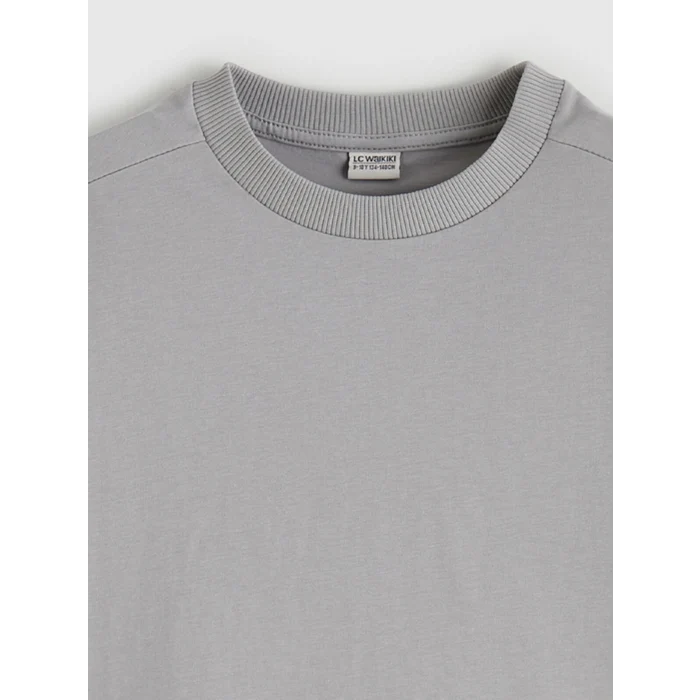 LCW Kids Gri Bisiklet Yaka Basic Erkek Çocuk Tişört