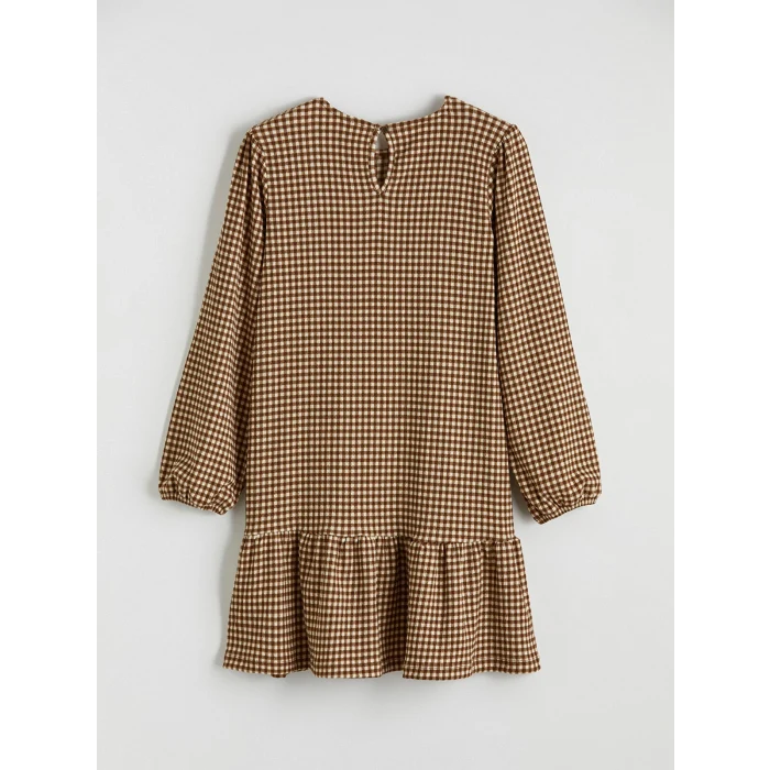 LCW Kids Ekru Fiyonk Detaylı Ekose Kız Çocuk Elbise