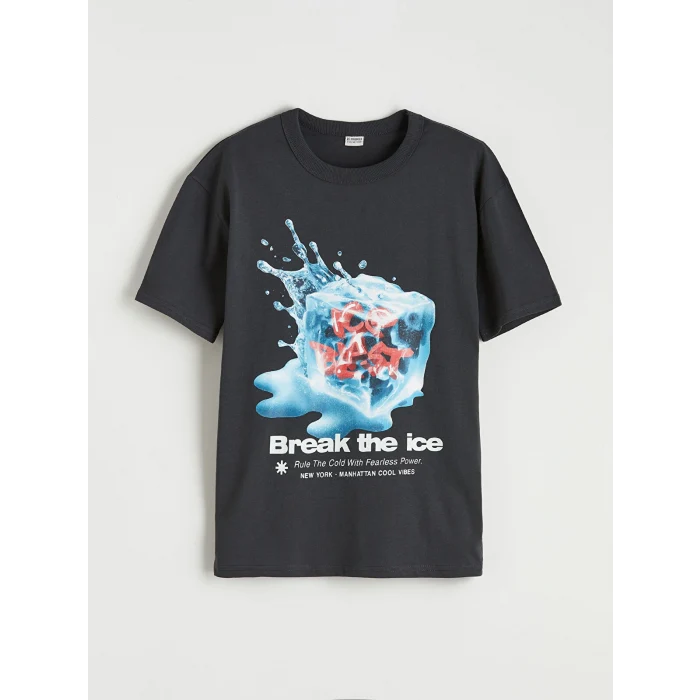 LCW Kids Antrasit New York Baskılı Erkek Çocuk Tişört