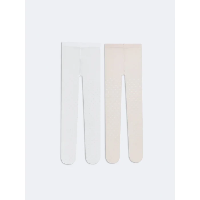 LCW baby Ekru Puantiyeli İnce Kız Bebek Külotlu Çorap 2li