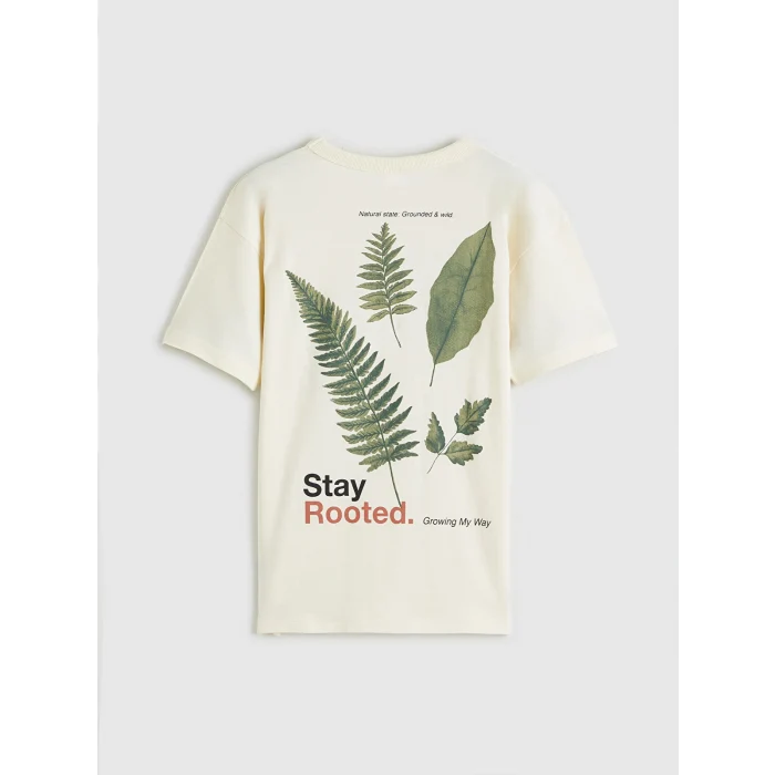 LCW Kids Bej Bisiklet Yaka Baskılı Erkek Çocuk Tişört