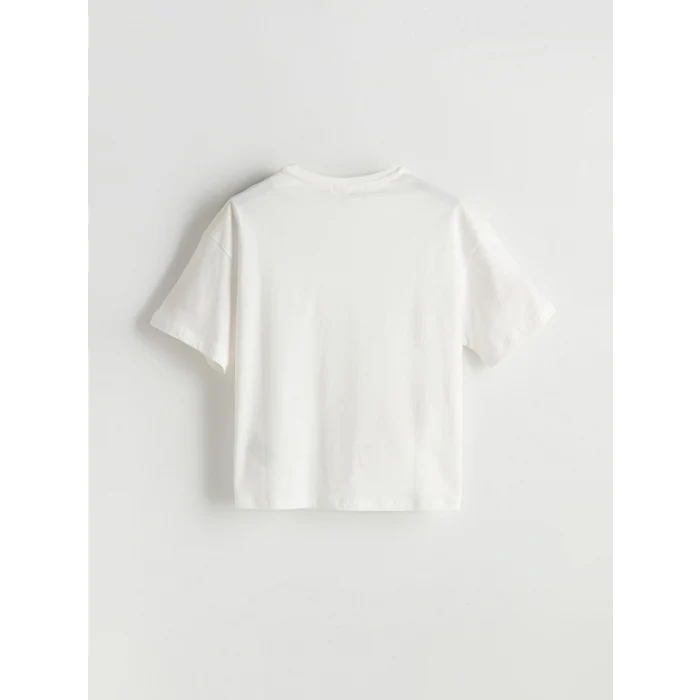 LCW Kids Ekru Bisiklet Yaka Çiçekli Kız Çocuk Tişört