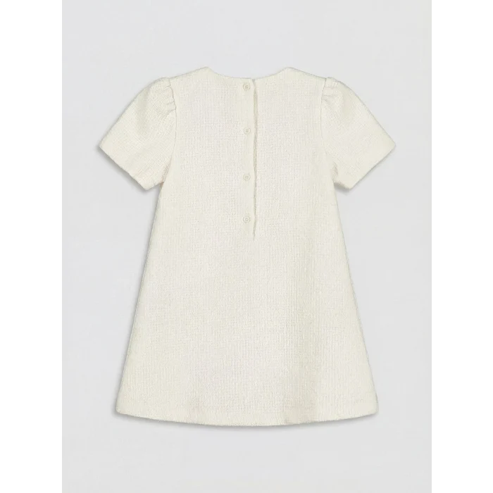 LCW Kids Ekru Bisiklet Yaka Fiyonklu Kız Çocuk Tüvit Elbise