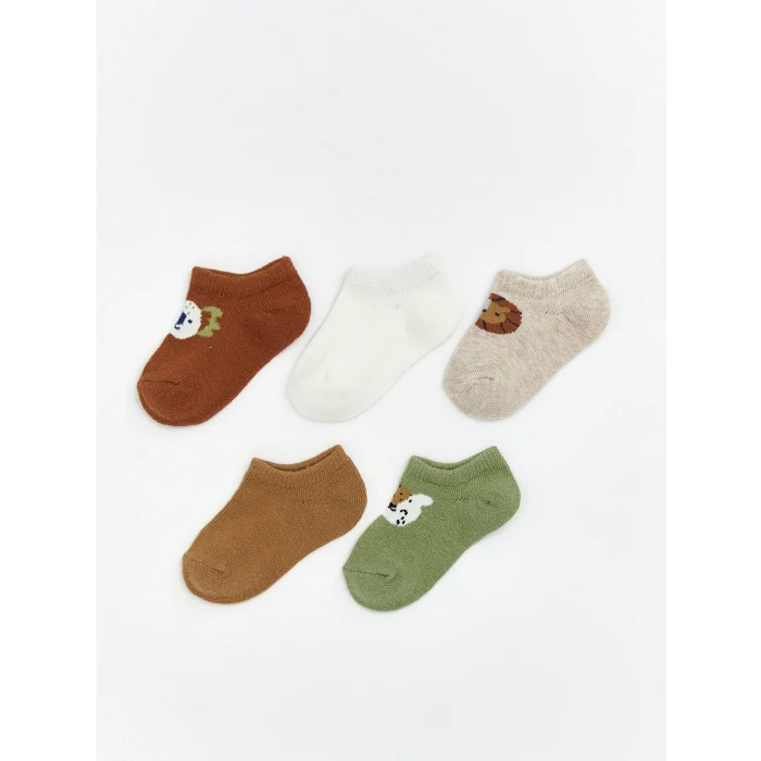 LCW baby Kahverengi Hayvan Baskılı Erkek Bebek Patik Çorap 5li