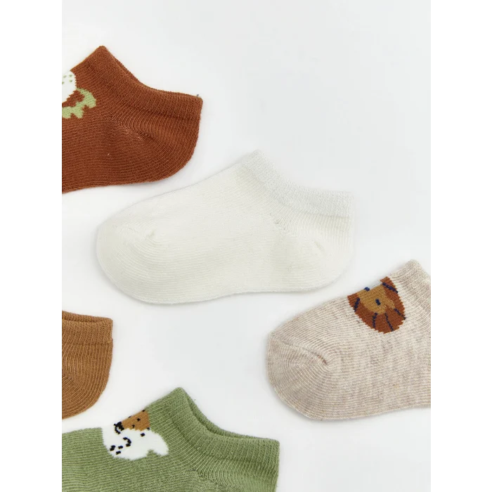 LCW baby Kahverengi Hayvan Baskılı Erkek Bebek Patik Çorap 5li