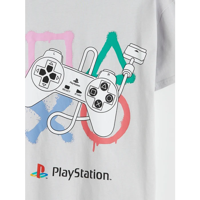 LCW Kids Gri Bisiklet Yaka PlayStation Baskılı Erkek Çocuk Tişört