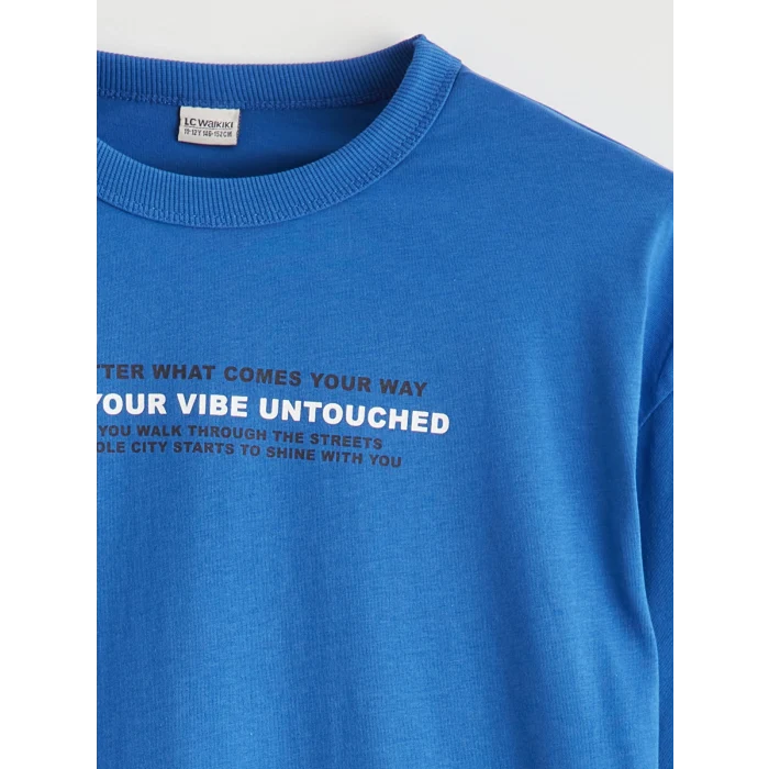 LCW Kids Mavi Slogan Baskılı Erkek Çocuk Tişört