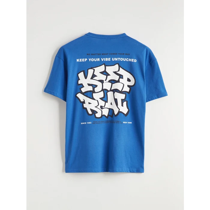 LCW Kids Mavi Slogan Baskılı Erkek Çocuk Tişört