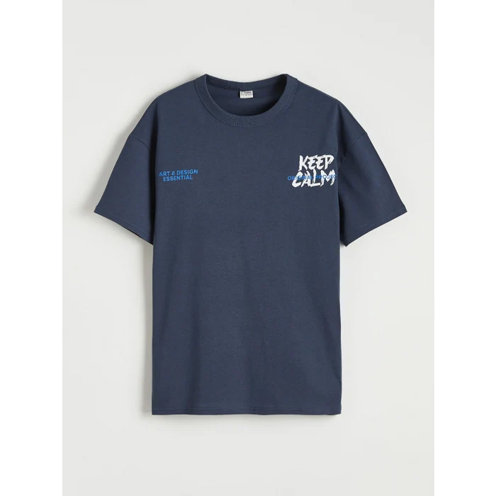 LCW Kids Lacivert Bisiklet Yaka Erkek Çocuk Baskılı Tişört