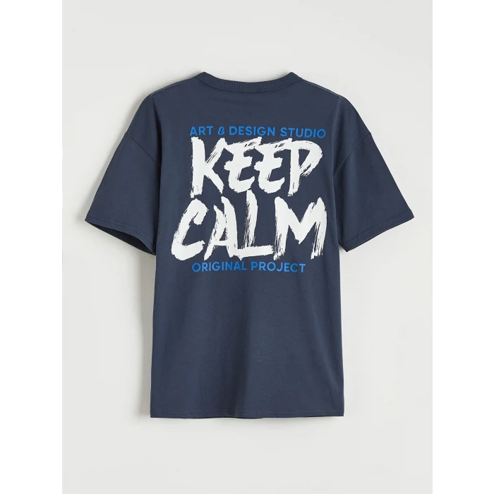 LCW Kids Lacivert Bisiklet Yaka Erkek Çocuk Baskılı Tişört