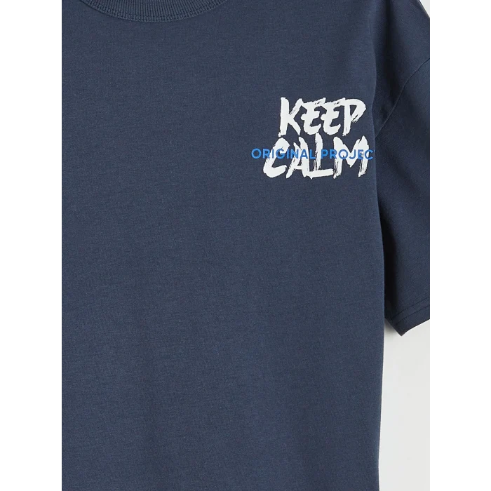 LCW Kids Lacivert Bisiklet Yaka Erkek Çocuk Baskılı Tişört