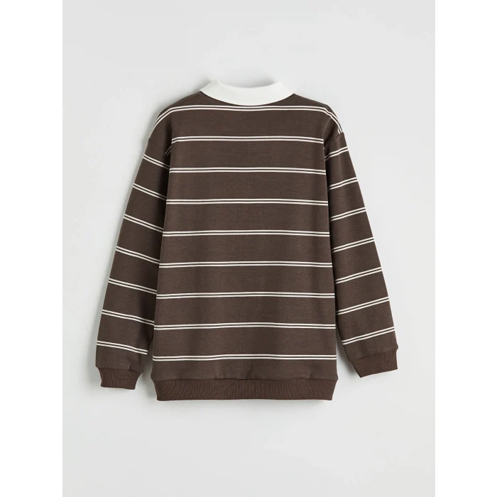 LCW Kids Kahverengi Polo Yaka Çizgili Erkek Çocuk Tişört