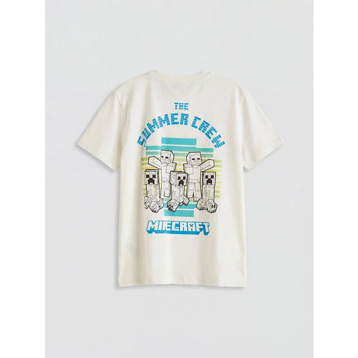 LCW Kids Ekru Bisiklet Yaka Minecraft Baskılı Erkek Çocuk Tişört
