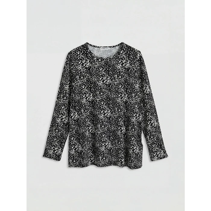 LCW Grace Siyah Bisiklet Yaka Desenli Bluz