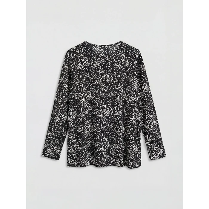LCW Grace Siyah Bisiklet Yaka Desenli Bluz