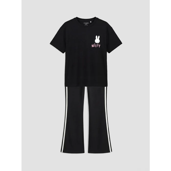 LCW Kids Siyah Miffy Baskılı Kız Çocuk Tişört ve Tayt