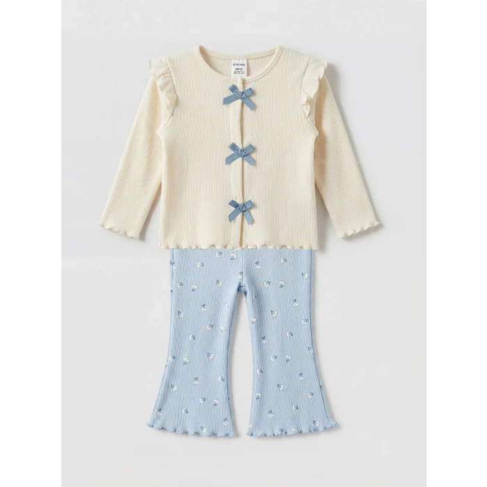 LCW baby Ekru Fiyonklu Kız Bebek Tişört ve Tayt