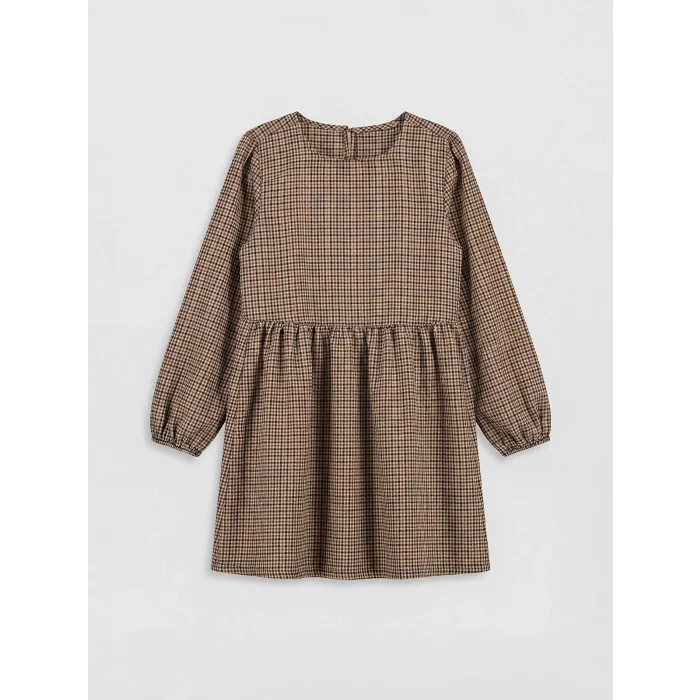 LCW Kids Ekru Bisiklet Yaka Ekose Kız Çocuk Elbise ve Süveter