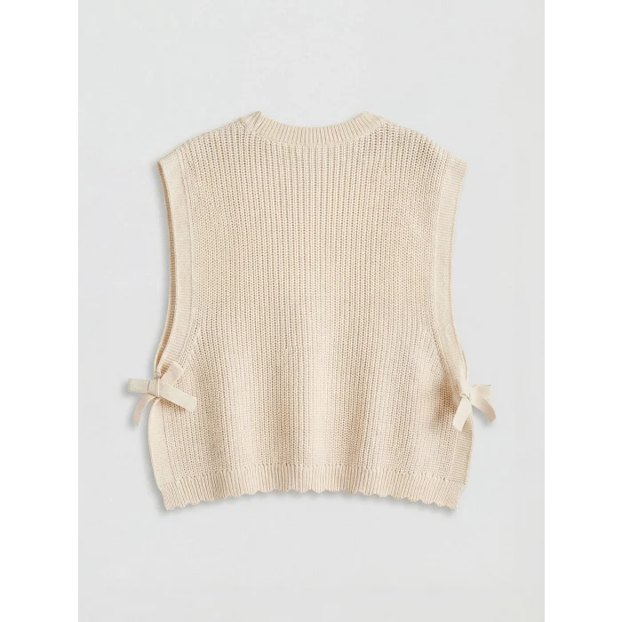 LCW Kids Ekru Bisiklet Yaka Ekose Kız Çocuk Elbise ve Süveter