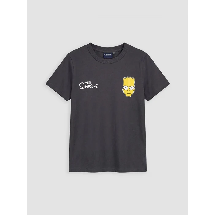 LCW Kids Antrasit Bisiklet Yaka The Simpsons Baskılı Erkek Çocuk Tişört