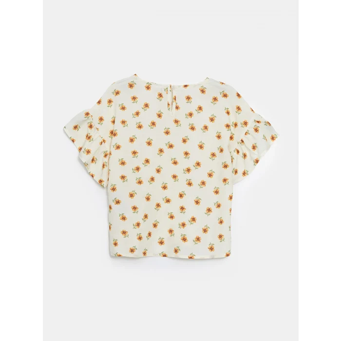 LCW Kids Ekru Bisiklet Yaka Çiçekli Kız Çocuk Bluz