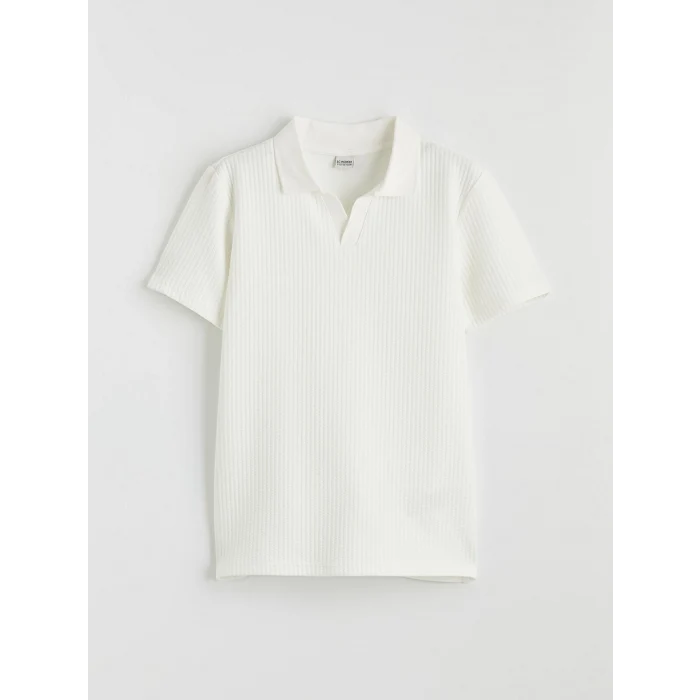 LCW Kids Ekru Polo Yaka Dokulu Erkek Çocuk Tişört