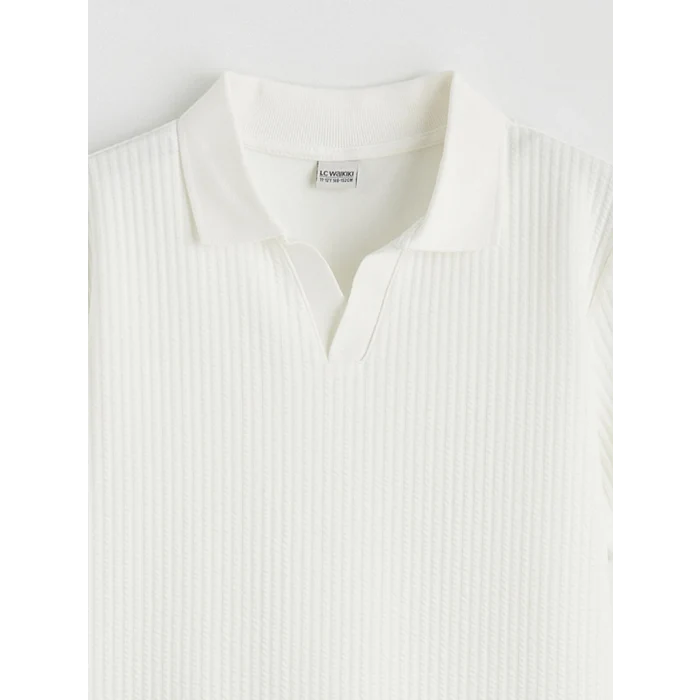 LCW Kids Ekru Polo Yaka Dokulu Erkek Çocuk Tişört