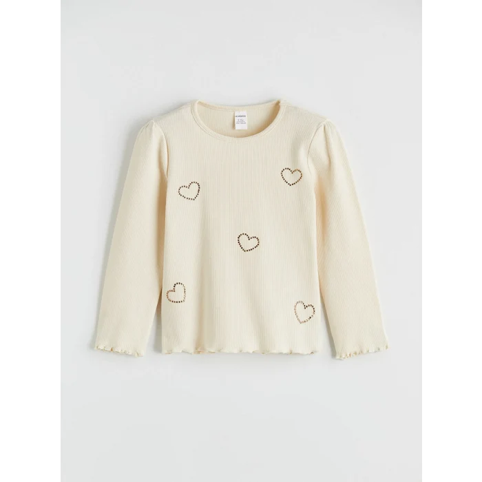 LCW Kids Ekru Kalp Baskılı Kız Çocuk Bluz ve Tayt Pantolon