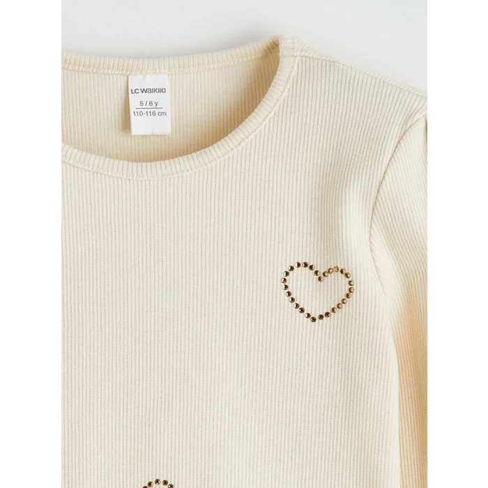 LCW Kids Ekru Kalp Baskılı Kız Çocuk Bluz ve Tayt Pantolon
