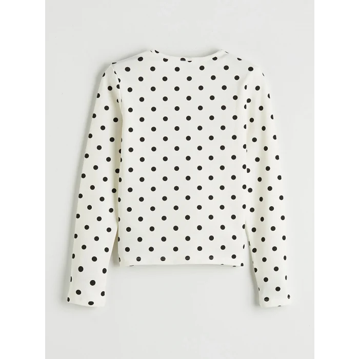 LCW Kids Ekru Bisiklet Yaka Puantiyeli Kız Çocuk Tişört