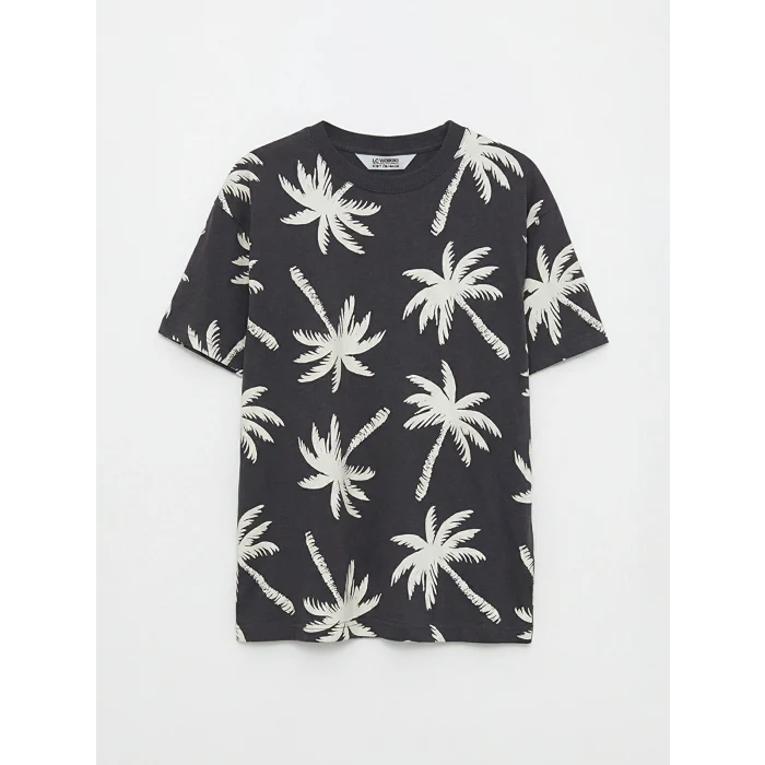 LCW Kids Antrasit Palmiye Desenli Erkek Çocuk Tişört